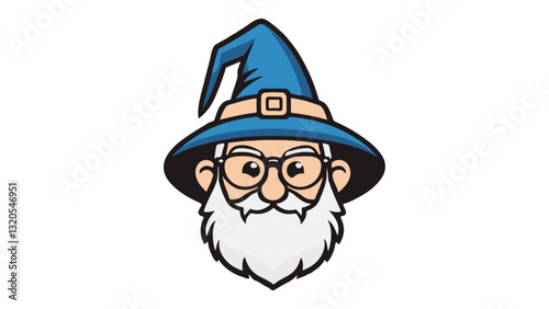 simple old wizard with modern glasses vector cartoon illustration. simple wizard grandpa