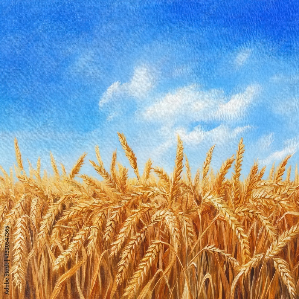 Fototapeta premium Golden wheat field under blue sky