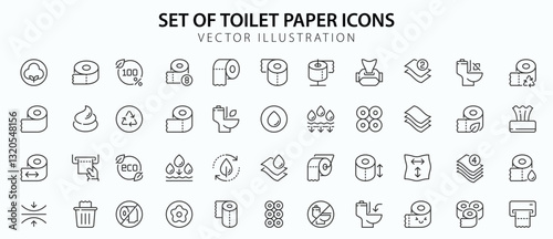 Toilet paper, roll and napkins. Outline icon collection. Vector illustration
