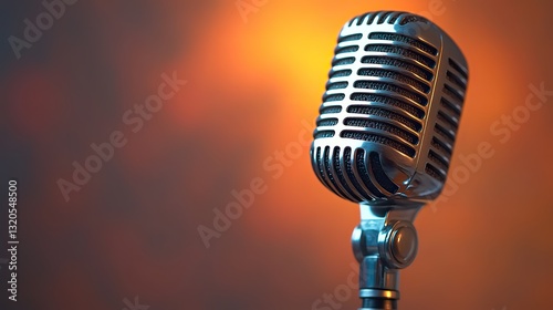 Against minimalist white backdrop, classic microphone evokes anticipation for performance.
