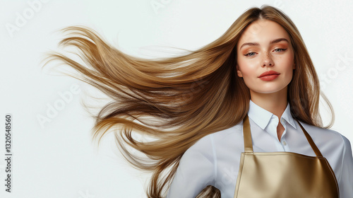 Obraz na płótnie Glamorous Hairstylist Model in Gold with Sleek Flowing Hair w salonie