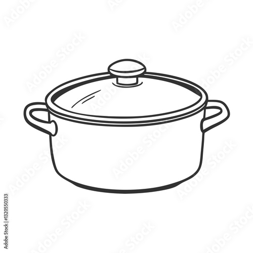 Black and white outline of a cooking pot with lid