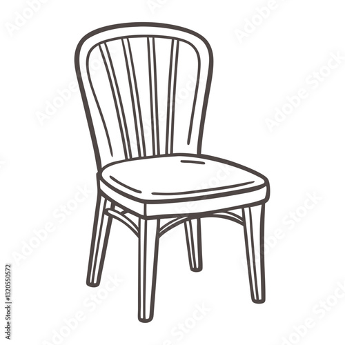 Hand-drawn wooden chair with curved backrest outline