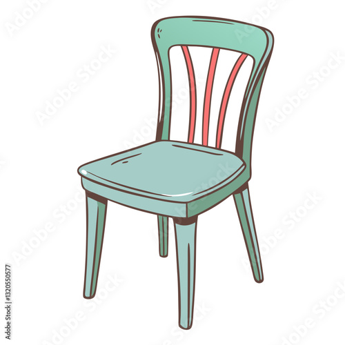 Vintage wooden chair with curved backrest in pastel colors