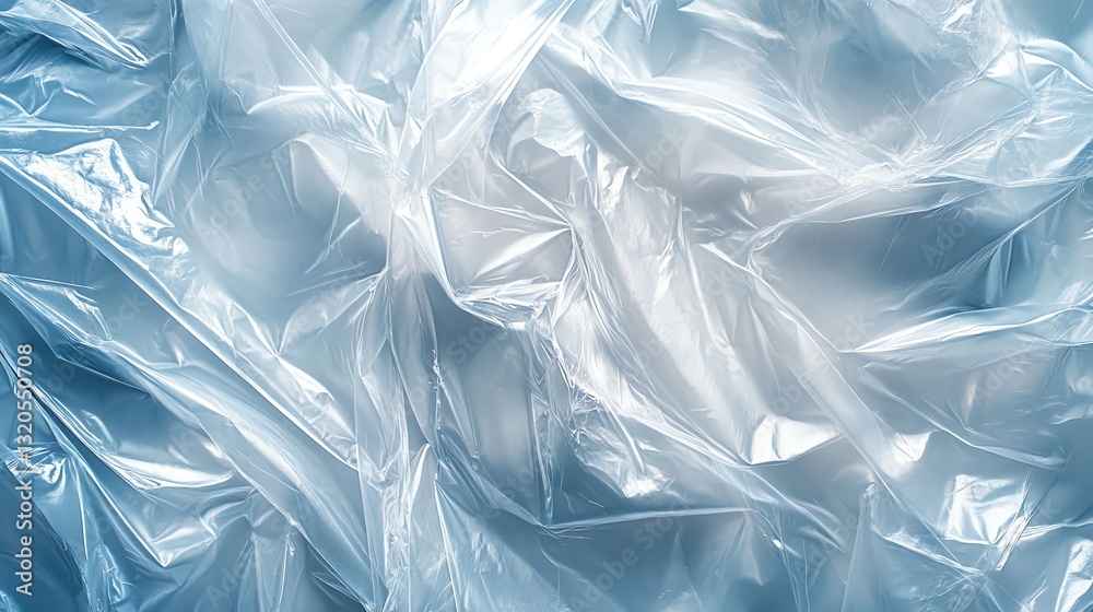 Obraz premium Crumpled Plastic Wrap Texture Background in Blue Tones