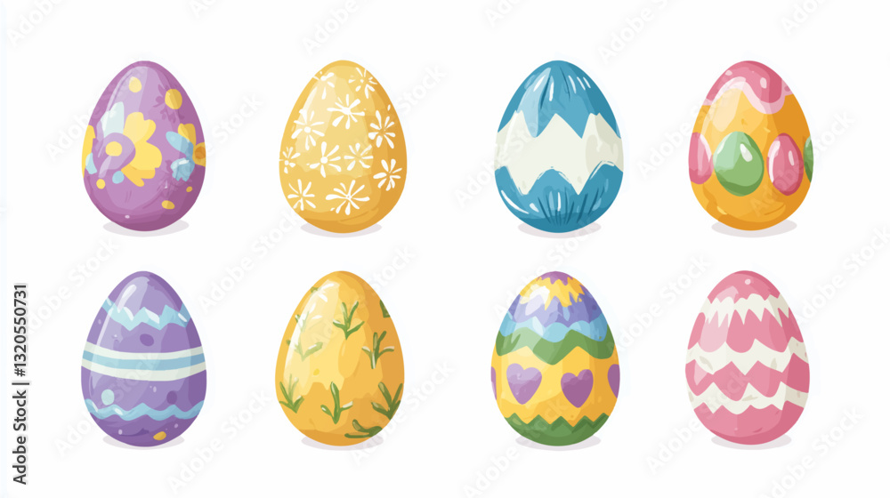 Vector illustration, of cartoon set of Easter eggs flat design on white background Vector illustration, of cartoon set of Easter eggs flat design on white background