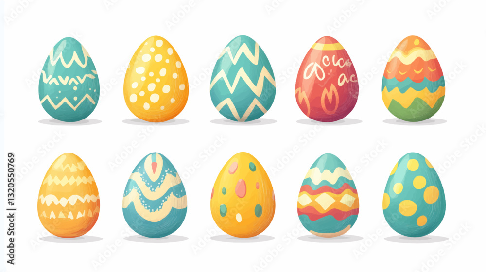 Vector illustration, of cartoon set of Easter eggs flat design on white background Vector illustration, of cartoon set of Easter eggs flat design on white background