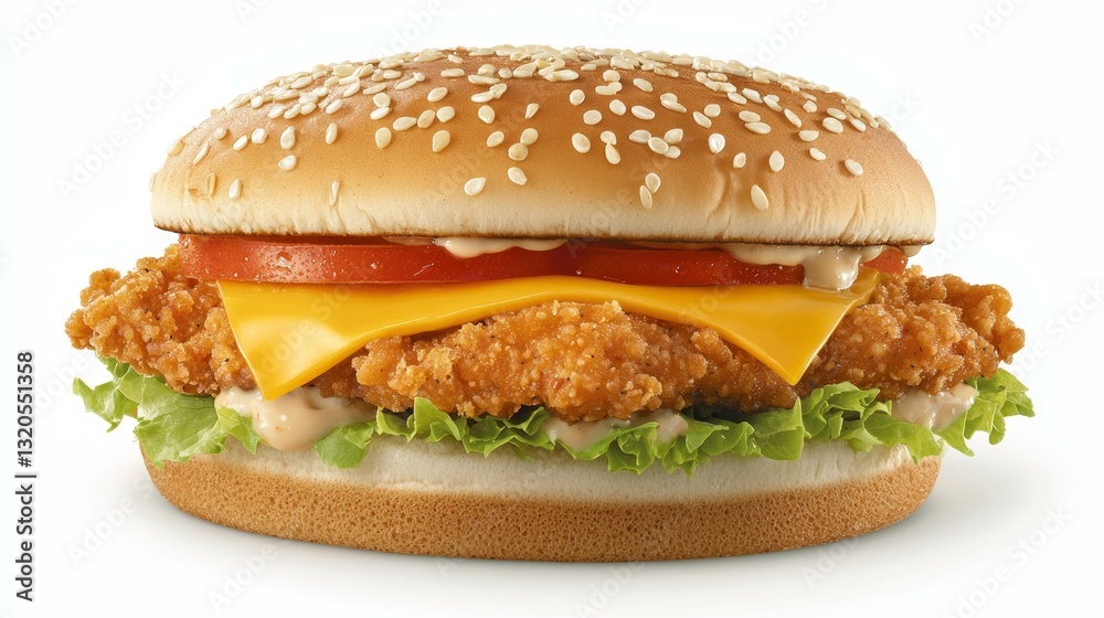 Juicy beef burger with melted cheese, lettuce, and tomato on a sesame bun, isolated on a white background. --chaos 20 --ar 16:9 --quality 2 --v 6.1 Job ID: 3cb7ac49-9e75-4f6d-ba98-22e4f6c29644 Juicy beef burger with melted cheese, lettuce, and tomato on a sesame bun, isolated on a white background. --chaos 20 --ar 16:9 --quality 2 --v 6.1 Job ID: 3cb7ac49-9e75-4f6d-ba98-22e4f6c29644