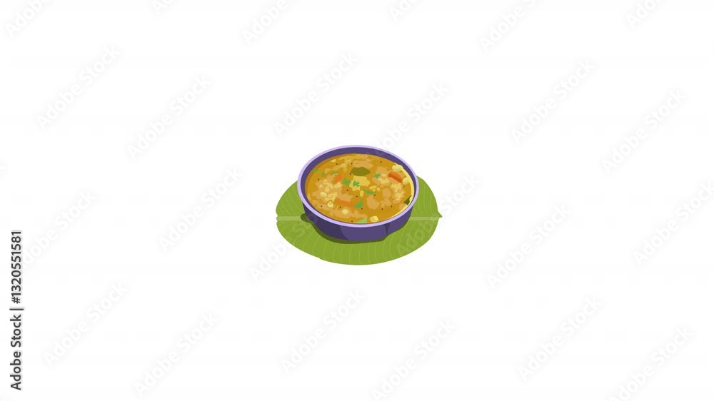 A steaming bowl of Pongal animation, symbolizing South India's festive cuisine. A steaming bowl of Pongal animation, symbolizing South India's festive cuisine.
