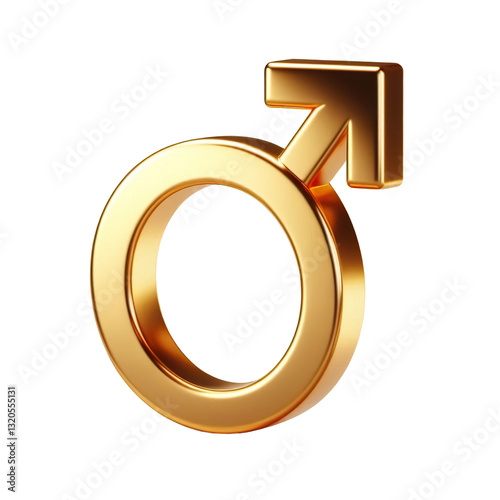 Gold male gender symbol in 3D rendering, Isolated on a white background PNG photo