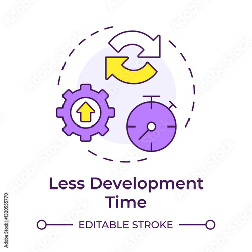 Less development time multi color concept icon. Faster create, test, and deploy software. Pros of PWAs. Round shape line illustration. Abstract idea. Graphic design. Easy to use in presentation
