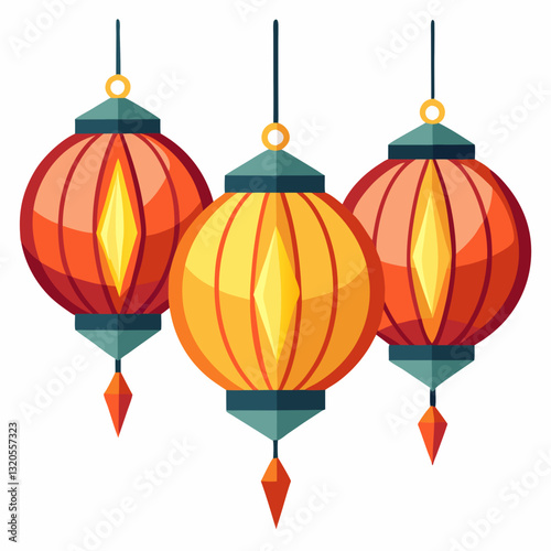 decorative paper lanterns glowing warmly 