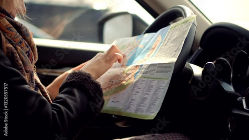 Wallpaper Mural Traveler reading an open map while seated inside car Torontodigital.ca