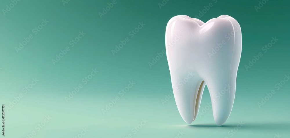 A realistic illustration of a single white tooth set against a soft green background, representing dental health and hygiene. A realistic illustration of a single white tooth set against a soft green background, representing dental health and hygiene.