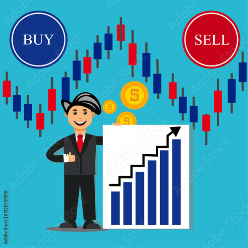 Stock Market Trading Illustration with Buy and Sell Signals