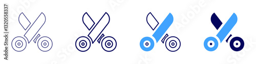 Scissors distributor​ icon in 4 different styles. Thin Line, Line, Bold Line, Duotone. Duotone style. Editable stroke