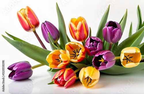 Beautiful colorful tulips flower background, flower factory texture.