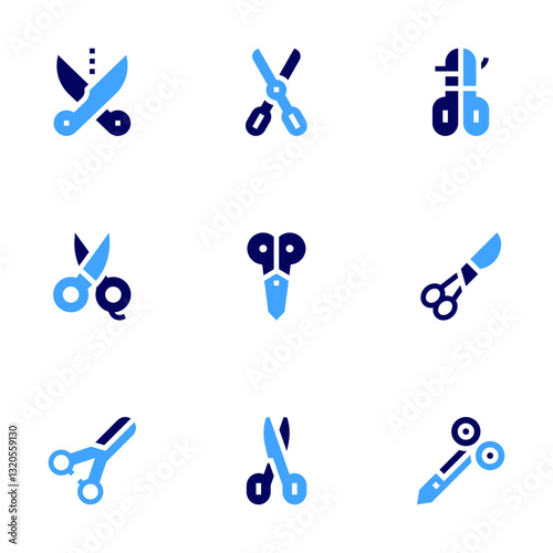 Scissors icon set. Bold style. Duotone colors. scissors, beauty, duck billed scissors