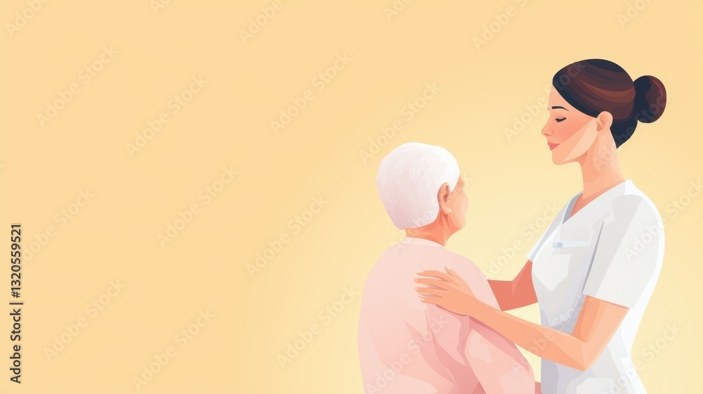 Obraz premium A caring nurse gently comforts an elderly patient, highlighting compassion and support in healthcare.