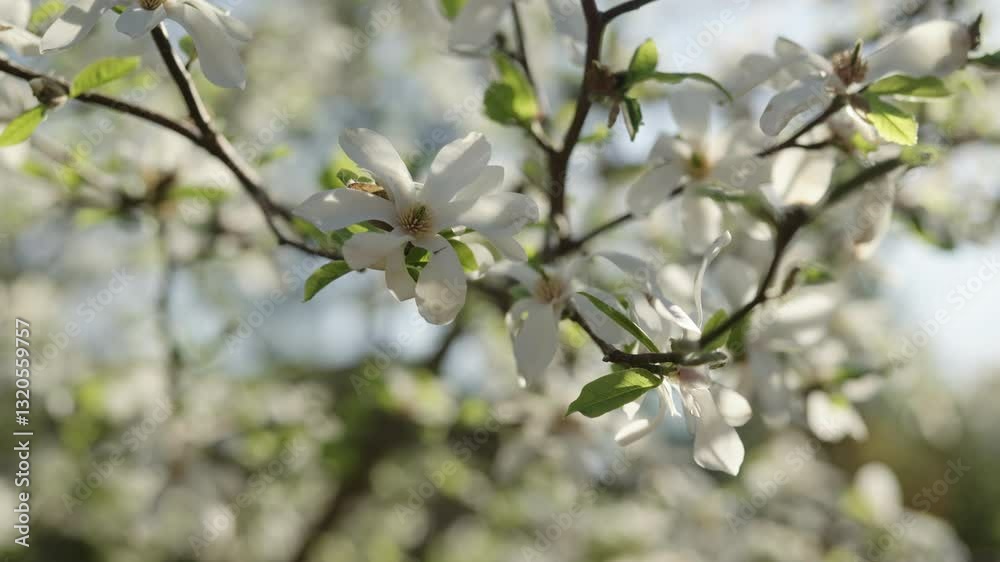 Slow motion white magnolia flowers on a tree Slow motion white magnolia flowers on a tree