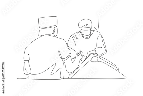 Two doctors operating on a patient. Surgery concept one-line drawing