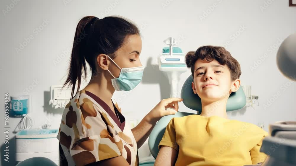 custom made wallpaper toronto digitalProfessional dentist wearing protective mask checking dental health of young patient, performing careful medical examination in modern clinical setting
