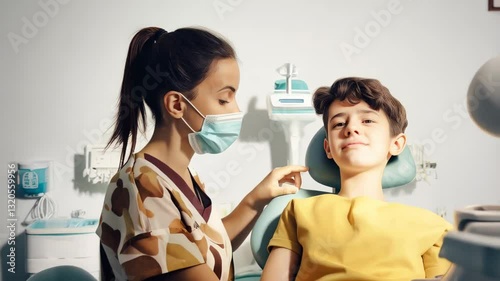 Wallpaper Mural Professional dentist wearing protective mask checking dental health of young patient, performing careful medical examination in modern clinical setting Torontodigital.ca