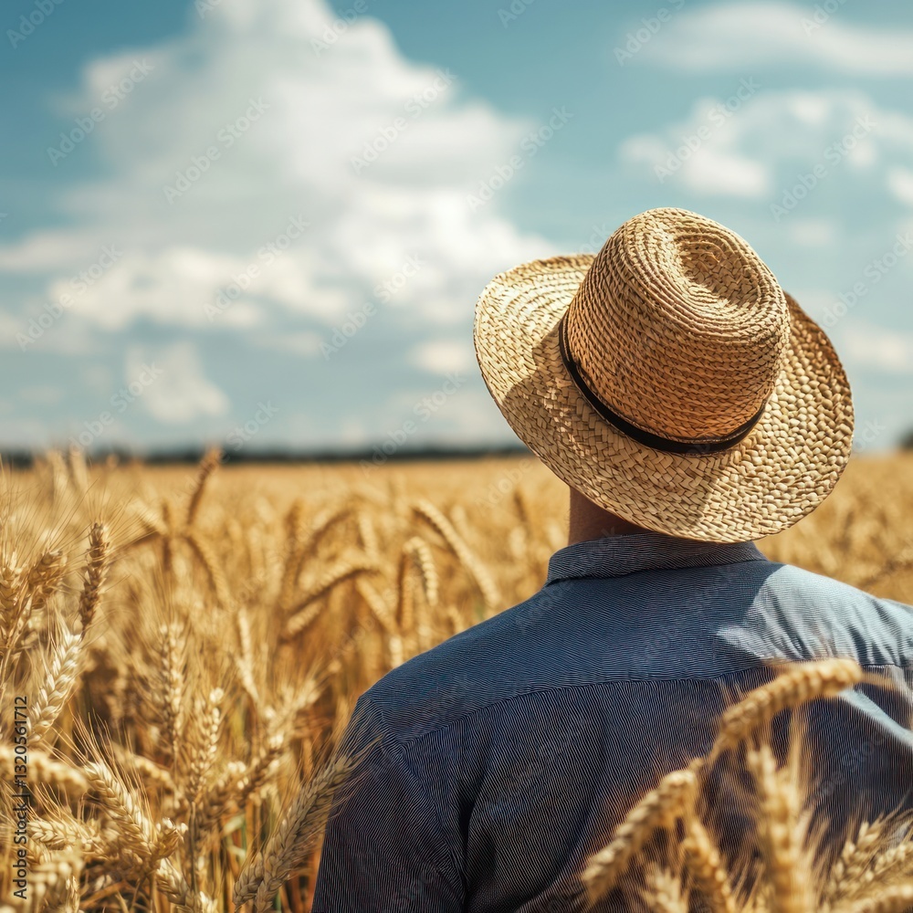 Obraz premium Farmer wearing straw hat in field