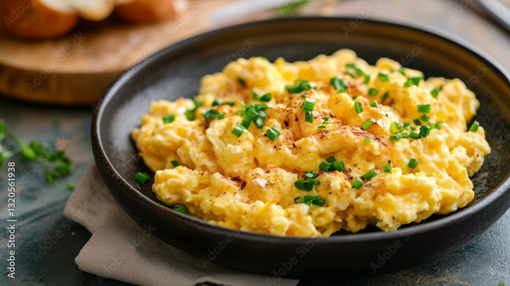 Scrambled eggs breakfast close-up. Premium food photo Scrambled eggs breakfast close-up. Premium food photo