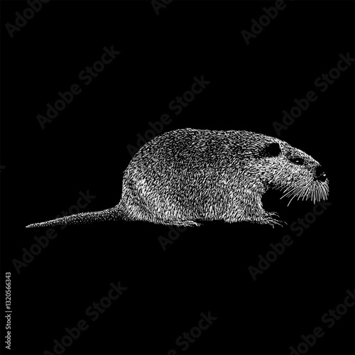 Nutria hand drawing vector isolated on black background.