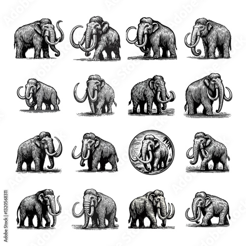 mammoth engraved logo icon design illustration