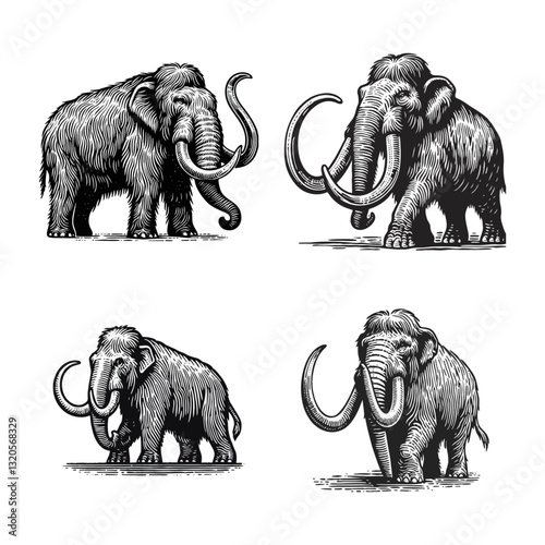 mammoth engraved logo icon design illustration