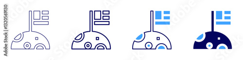 Spaceflight dynamics​ icon in 4 different styles. Thin Line, Line, Bold Line, Duotone. Duotone style. Editable stroke