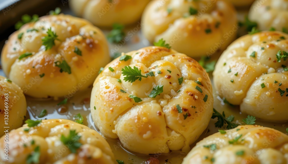 Freshly Baked Garlic Bread Rolls with Herbs and Cheese Topping Freshly Baked Garlic Bread Rolls with Herbs and Cheese Topping