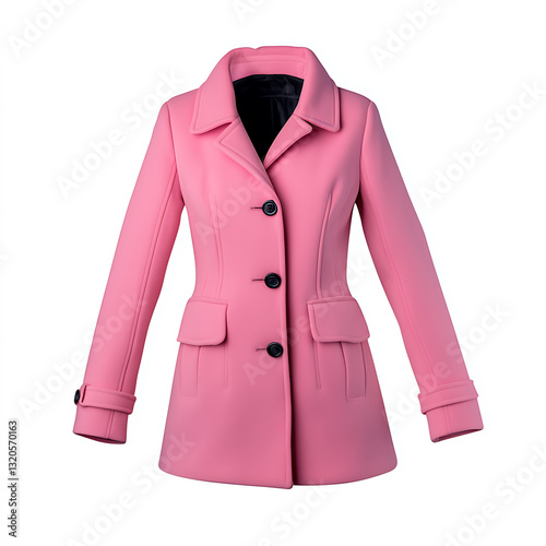 A stylish single-breasted pink coat with black buttons and subtle pockets perfect for a chic everyday look.