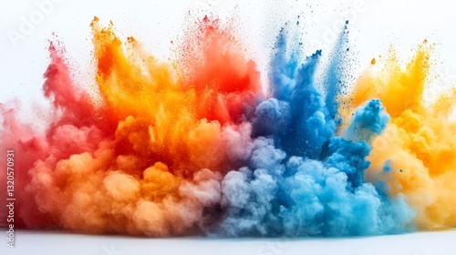 Playful Multicolored Powder Explosion Against Clean Background