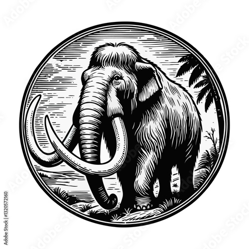 mammoth engraved logo icon design illustration