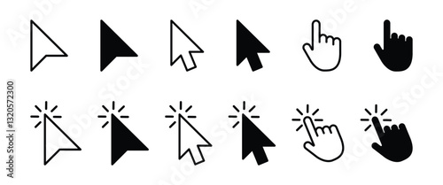 Cursor click icon set for app, animation, video, UI design. black and white mouse pointer. transparent vector.