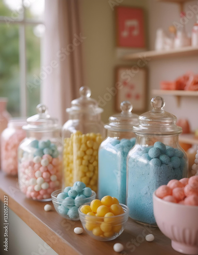colorful candies in a glass jar, candy in a jar, colorful candies in a jar