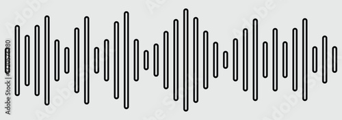Podcast sound waves and audio soundwave of voice message records, vector icons. Audio frequencies. Black and gray soundwave frequency icon. Dynamic vertical lines illustrating sound waves. 