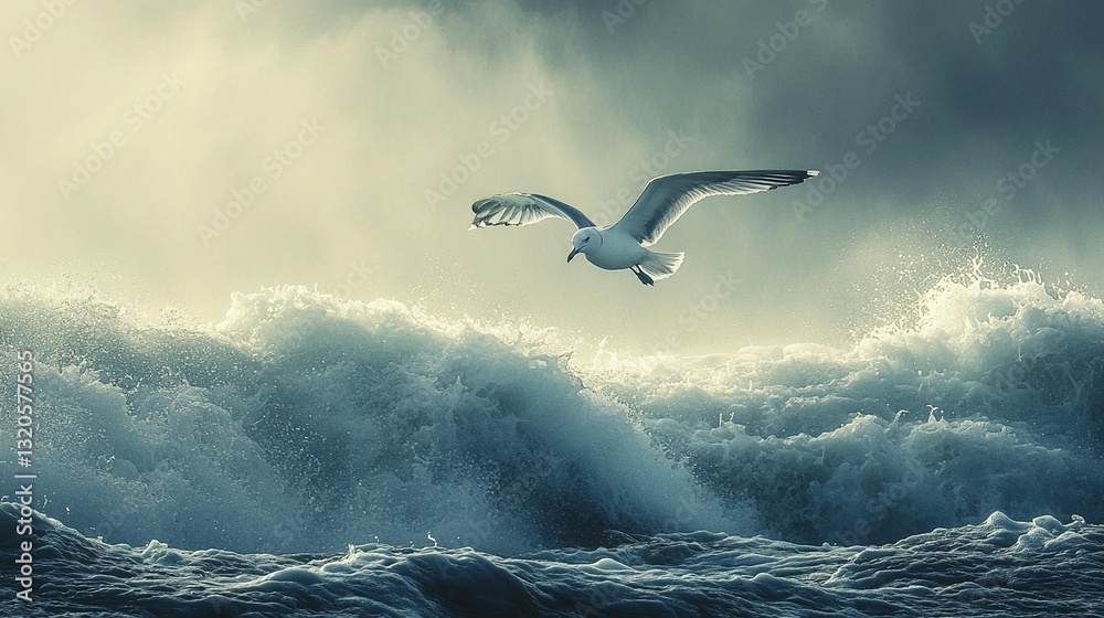 Obraz premium Ocean Bird Soaring Above Waves