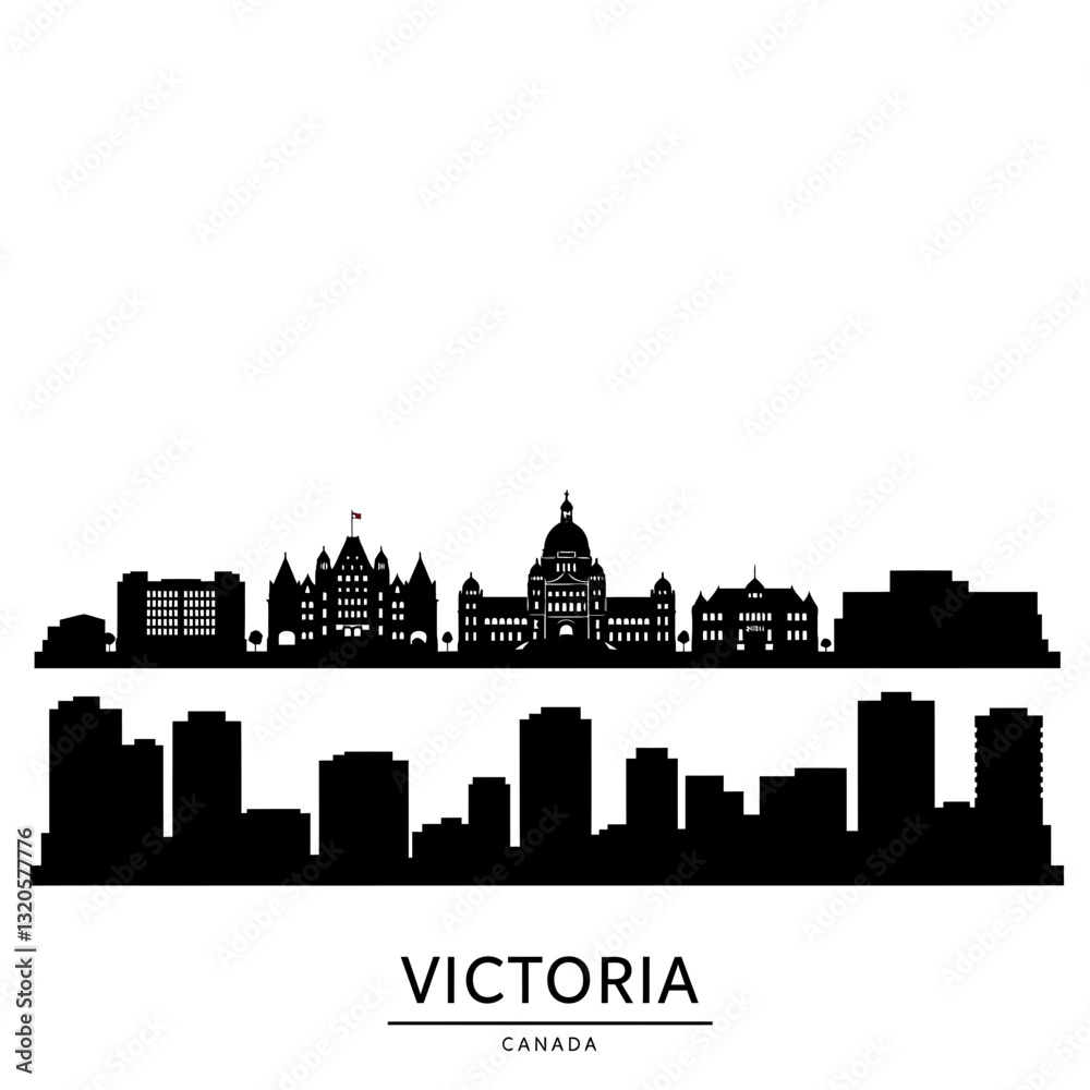 Naklejka premium Victoria, British Columbia Skyline Silhouette - Vector Illustration