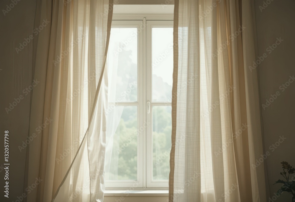 Fototapeta premium Soft Natural Light Filtering Through Sheer Curtains in a Cozy Room