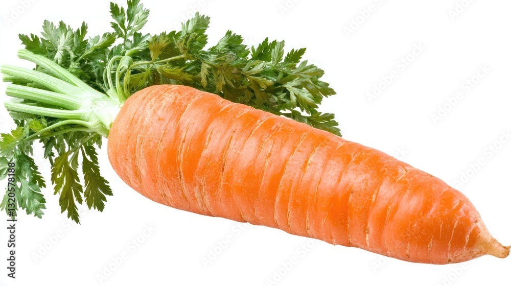 A single fresh orange carrot resting on a white background A single fresh orange carrot resting on a white background