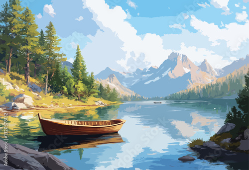 boat in lake vector art