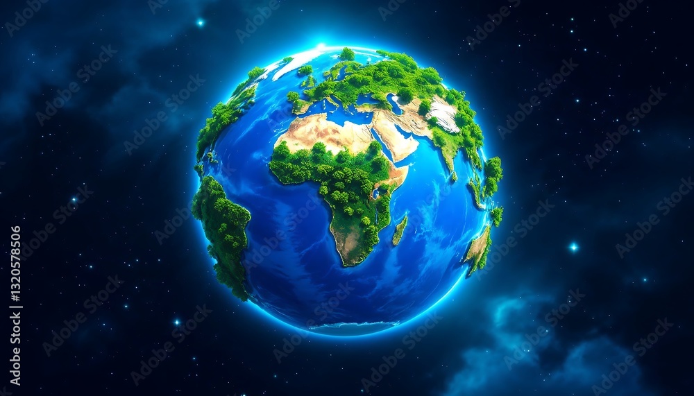 Stylized Earth Globe with Lush Greenery and Vibrant Blue Oceans Stylized Earth Globe with Lush Greenery and Vibrant Blue Oceans