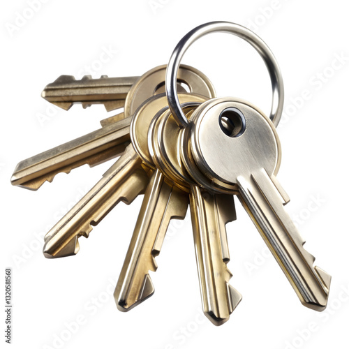 Bunch of keys with ring isolated on transparent backgroun 