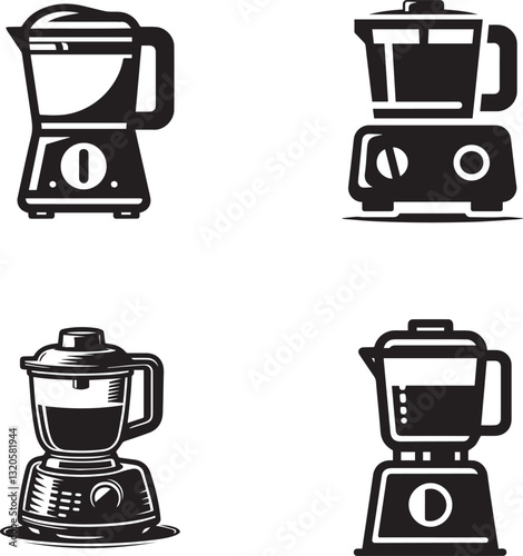 Silhouette Icons of Kitchen Blenders and Food Processors - Essential Culinary Tools