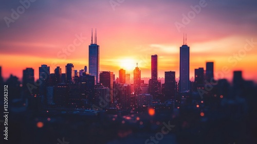 A Stunning Sunset Over a Dense Urban Cityscape Skyline
