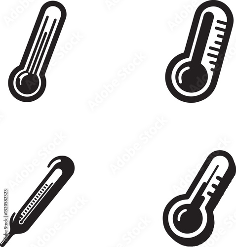Set of Thermometer Silhouette Icons – Medical, Weather & Temperature Measurement"
